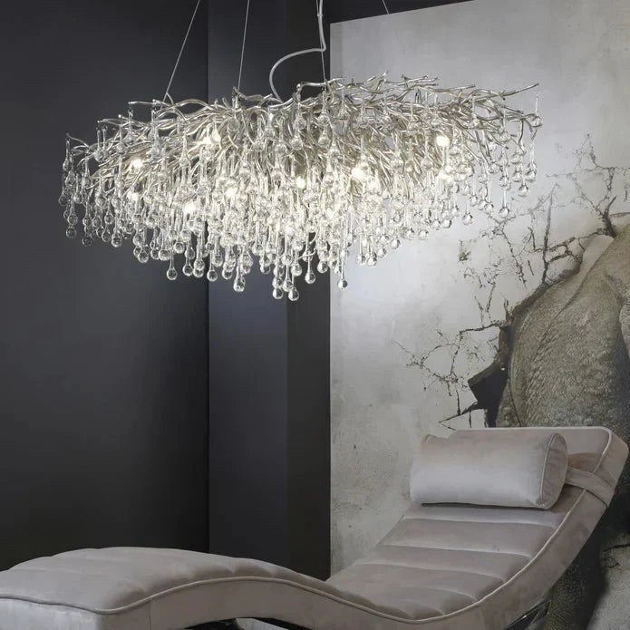 Stunning Tree Branch Crystal Chandelier with Clear Teardrop - shaped for Living/Dining Room - Rectangle L39.4”*W25.6”*H25.6”/10 Lights/27kgChromeWarm Lightcasivra