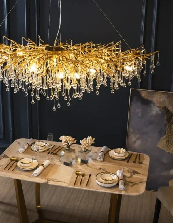 Stunning Tree Branch Crystal Chandelier with Clear Teardrop - shaped for Living/Dining Room - Rectangle L39.4”*W25.6”*H25.6”/10 Lights/27kgChromeWarm Lightcasivra
