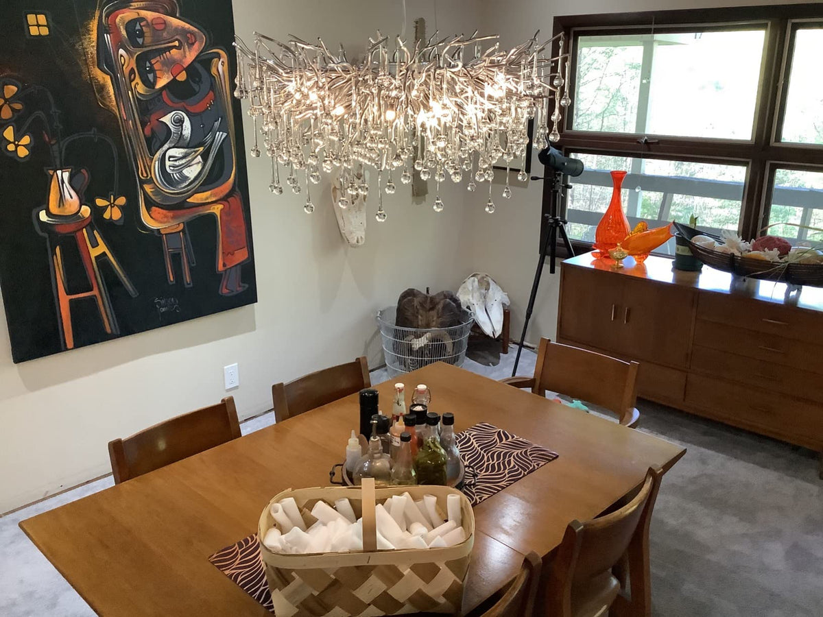 Stunning Tree Branch Crystal Chandelier with Clear Teardrop - shaped for Living/Dining Room - Rectangle L39.4”*W25.6”*H25.6”/10 Lights/27kgChromeWarm Lightcasivra