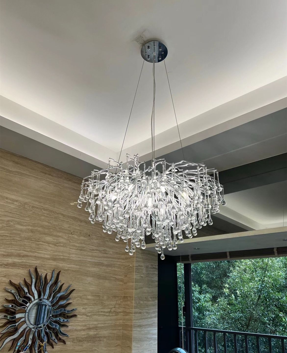 Stunning Tree Branch Crystal Chandelier with Clear Teardrop - shaped for Living/Dining Room - Rectangle L39.4”*W25.6”*H25.6”/10 Lights/27kgChromeWarm Lightcasivra