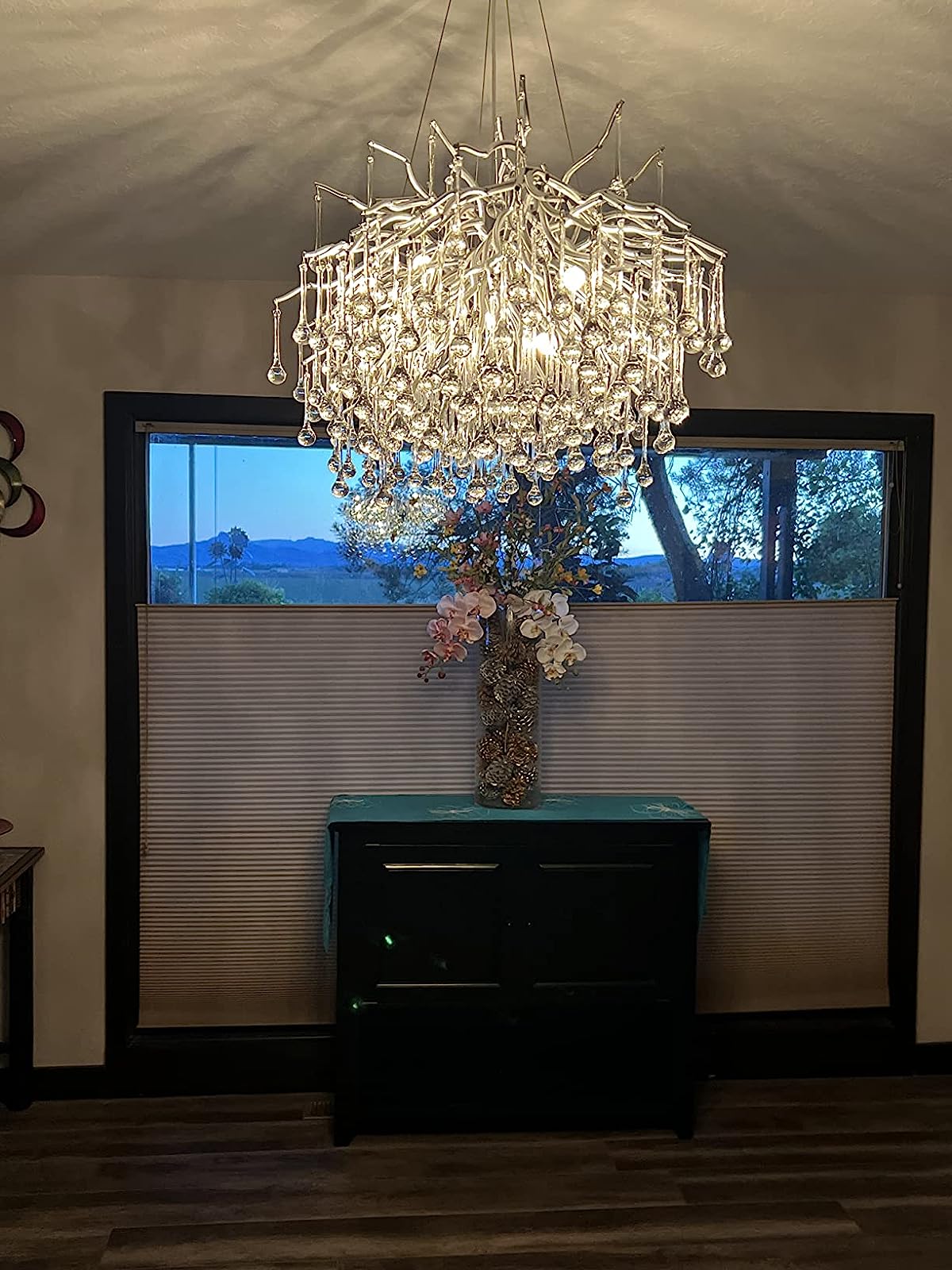 Stunning Tree Branch Crystal Chandelier with Clear Teardrop - shaped for Living/Dining Room - Rectangle L39.4”*W25.6”*H25.6”/10 Lights/27kgChromeWarm Lightcasivra