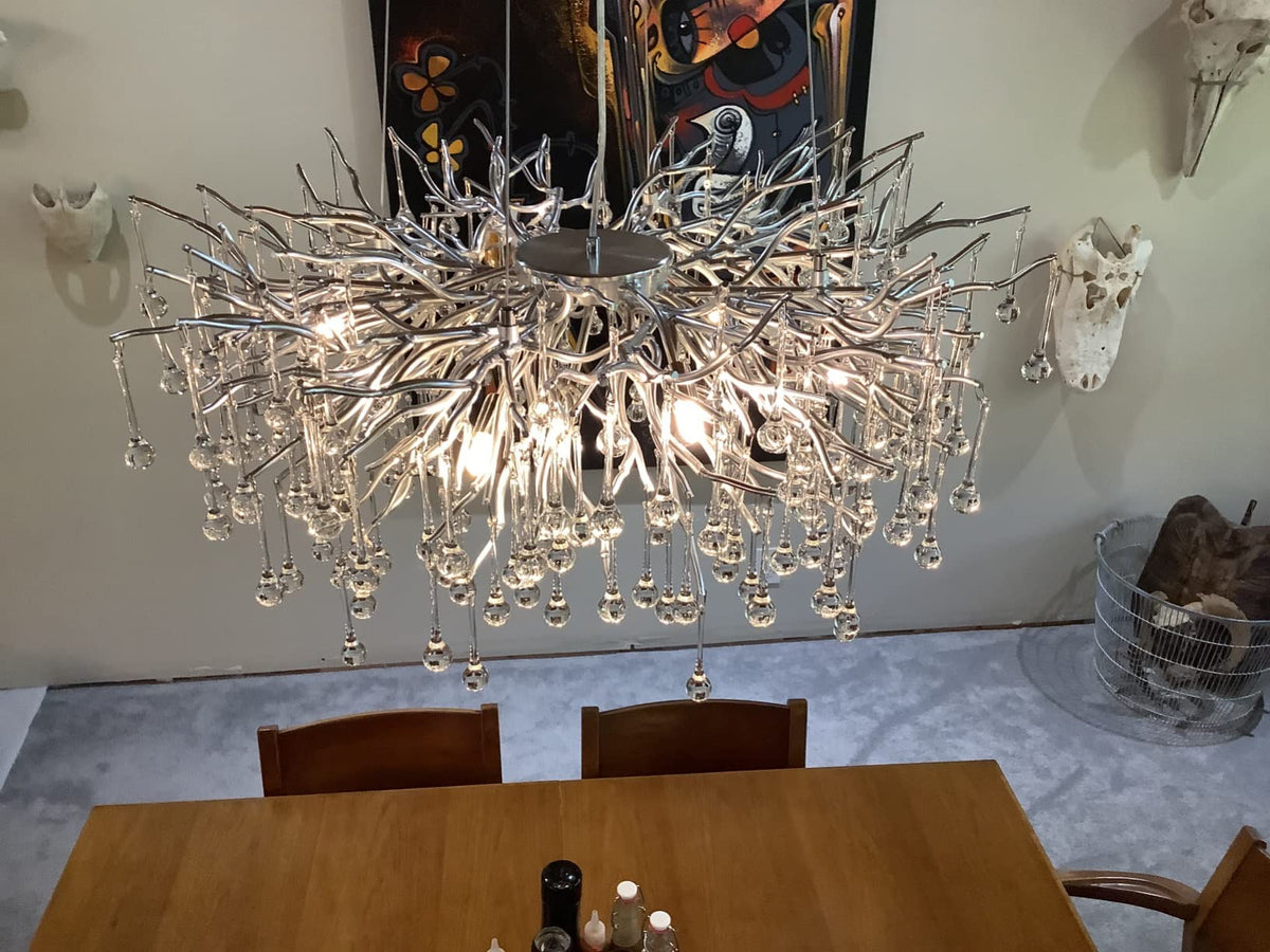 Stunning Tree Branch Crystal Chandelier with Clear Teardrop - shaped for Living/Dining Room - Rectangle L39.4”*W25.6”*H25.6”/10 Lights/27kgChromeWarm Lightcasivra