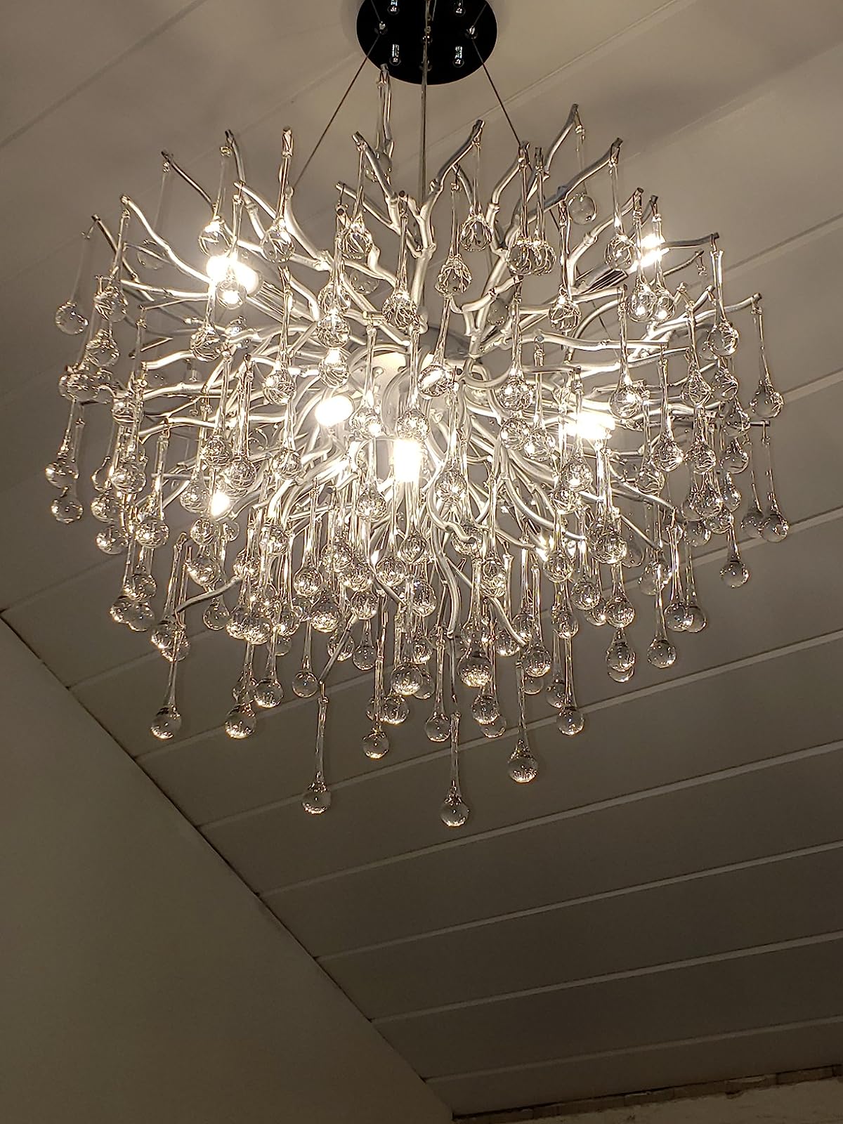Stunning Tree Branch Crystal Chandelier with Clear Teardrop - shaped for Living/Dining Room - Rectangle L39.4”*W25.6”*H25.6”/10 Lights/27kgChromeWarm Lightcasivra