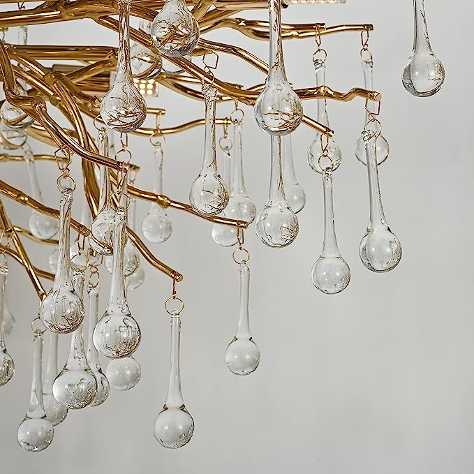 Stunning Tree Branch Crystal Chandelier with Clear Teardrop - shaped for Living/Dining Room - Rectangle L39.4”*W25.6”*H25.6”/10 Lights/27kgChromeWarm Lightcasivra