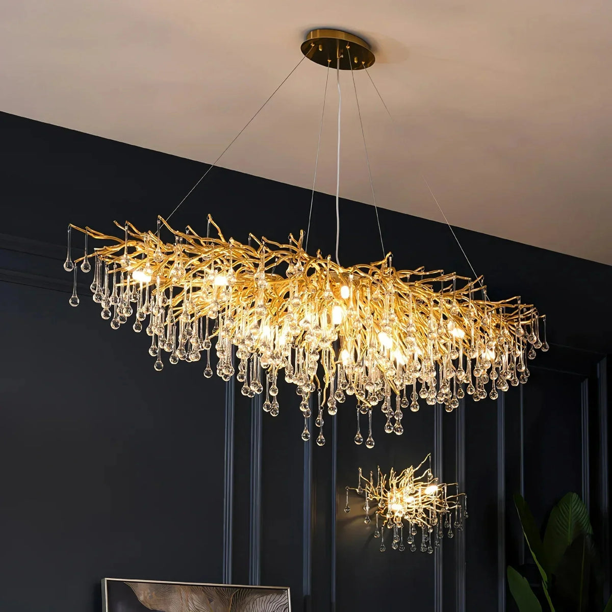 Stunning Tree Branch Crystal Chandelier with Clear Teardrop - shaped for Living/Dining Room - Round D25.6”*H15.8”/8 LightsGoldWarm Lightcasivra