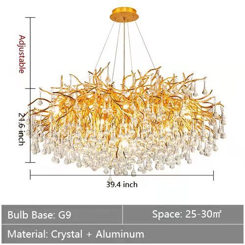 Stunning Tree Branch Crystal Chandelier with Clear Teardrop - shaped for Living/Dining Room - Round D39.4”*H21.7”/ 13 LightsGoldWarm Lightcasivra