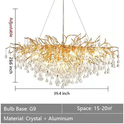 Stunning Tree Branch Crystal Chandelier with Clear Teardrop - shaped for Living/Dining Room - Rectangle L39.4”*W25.6”*H25.6”/10 Lights/27kgGoldWarm Lightcasivra