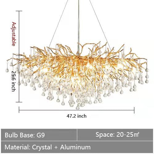 Stunning Tree Branch Crystal Chandelier with Clear Teardrop - shaped for Living/Dining Room - Rectangle L47.2”*W25.6”*H25.6”/13 LightsGoldWarm Lightcasivra