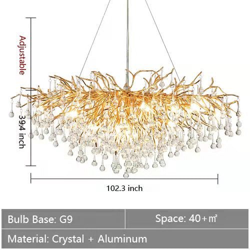 Stunning Tree Branch Crystal Chandelier with Clear Teardrop - shaped for Living/Dining Room - Rectangle L102.4”*W39.4”*H25.6”/25 LightsGoldWarm Lightcasivra