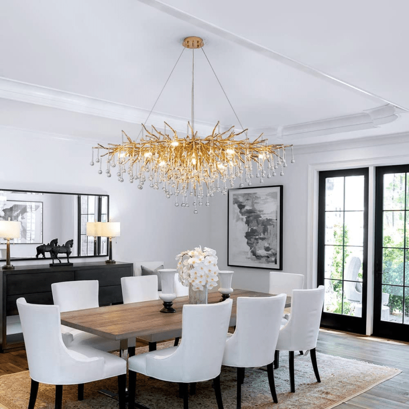 Stunning Tree Branch Crystal Chandelier with Clear Teardrop - shaped for Living/Dining Room - Round D25.6”*H15.8”/8 LightsGoldWarm Lightcasivra