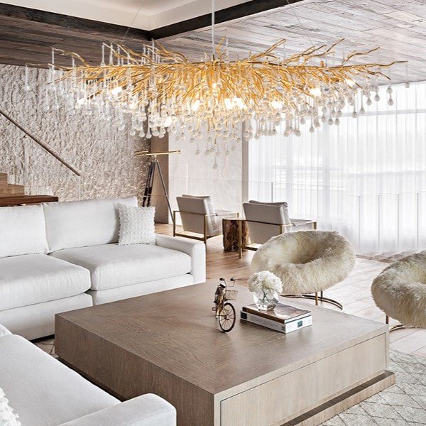Stunning Tree Branch Crystal Chandelier with Clear Teardrop - shaped for Living/Dining Room - Round D25.6”*H15.8”/8 LightsChromeWarm Lightcasivra