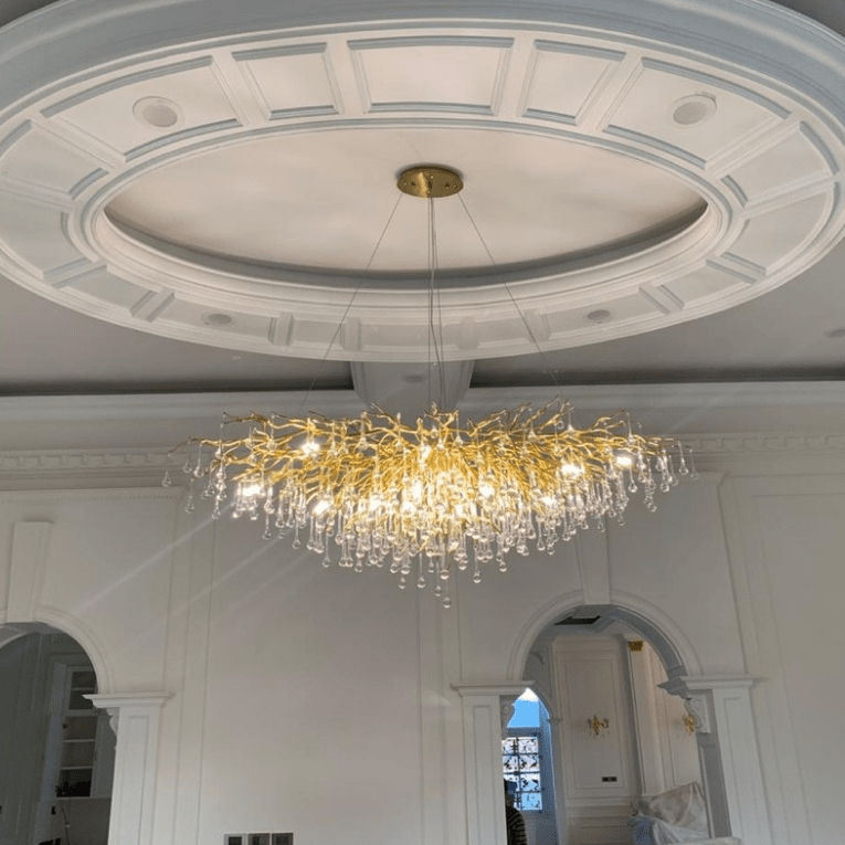 Stunning Tree Branch Crystal Chandelier with Clear Teardrop - shaped for Living/Dining Room - Round D25.6”*H15.8”/8 LightsGoldWarm Lightcasivra