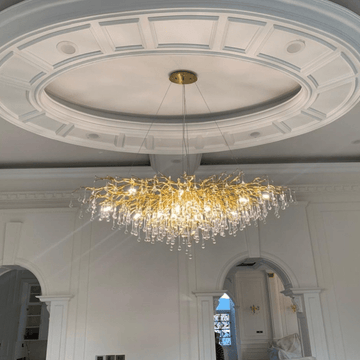 Stunning Tree Branch Crystal Chandelier with Clear Teardrop - shaped for Living/Dining Room - Round D25.6”*H15.8”/8 LightsGoldWarm Lightcasivra
