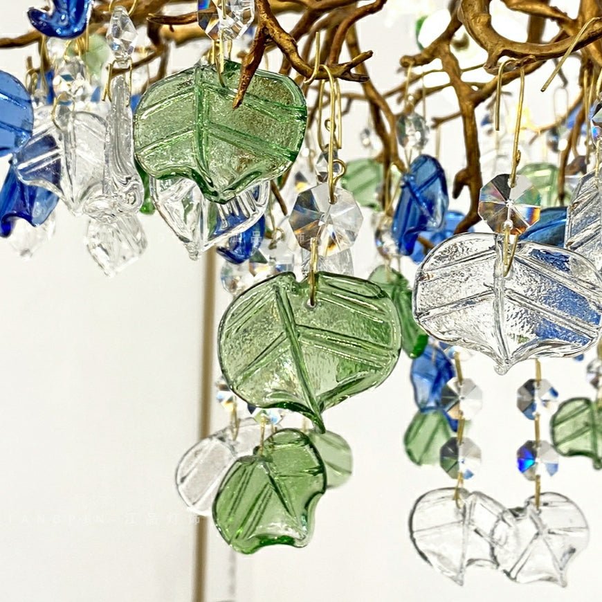 Stylish Colored Glaze Flower Crystal Chandelier Brass Tree Branch Ceiling Light For Living Room Hotel Hall - D35.4"*H43.3"/51kgWarm Lightcasivra