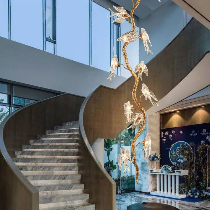 Swallow Glass Long Tree Branch Chandelier - 90.6" Hcasivra