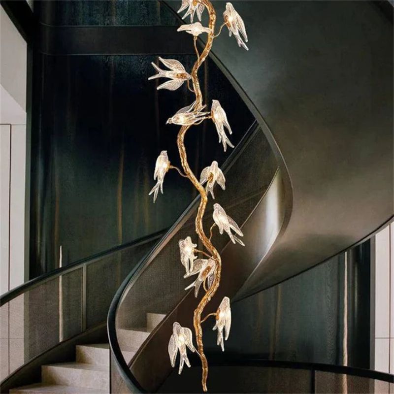 Swallow Glass Long Tree Branch Chandelier - 108" Hcasivra