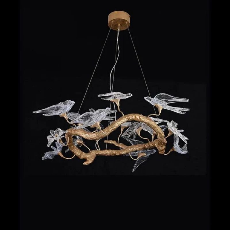 Swallow Glass Tree Branch Round Chandelier - 23.6" Dcasivra