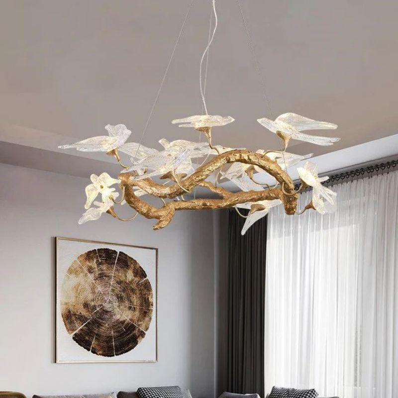 Swallow Glass Tree Branch Round Chandelier - 23.6" Dcasivra