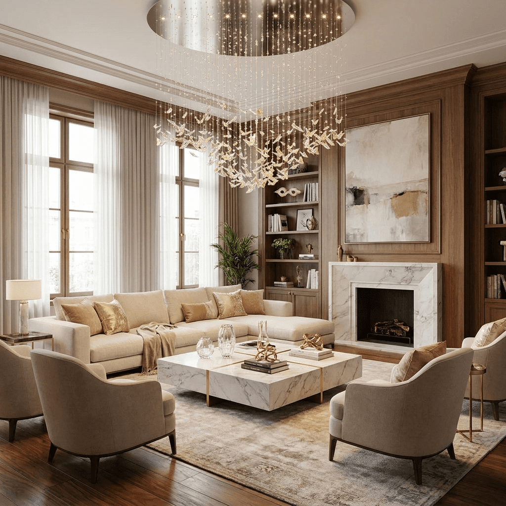 Sylvane LED K9 Crystal Branch Chandelier - L 59.1″ × W 11.8″ × H 59.1″Amber & ClearWarm Lightcasivra