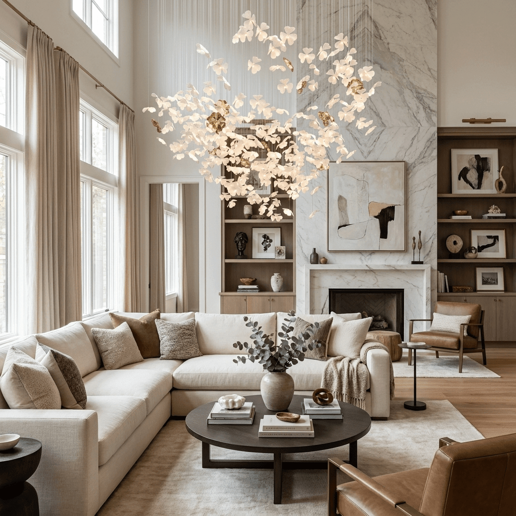 Sylvara Ceramic Blossom Chandelier - Dia 23.6″ × H 39.4″Gold & WhiteWarm Lightcasivra