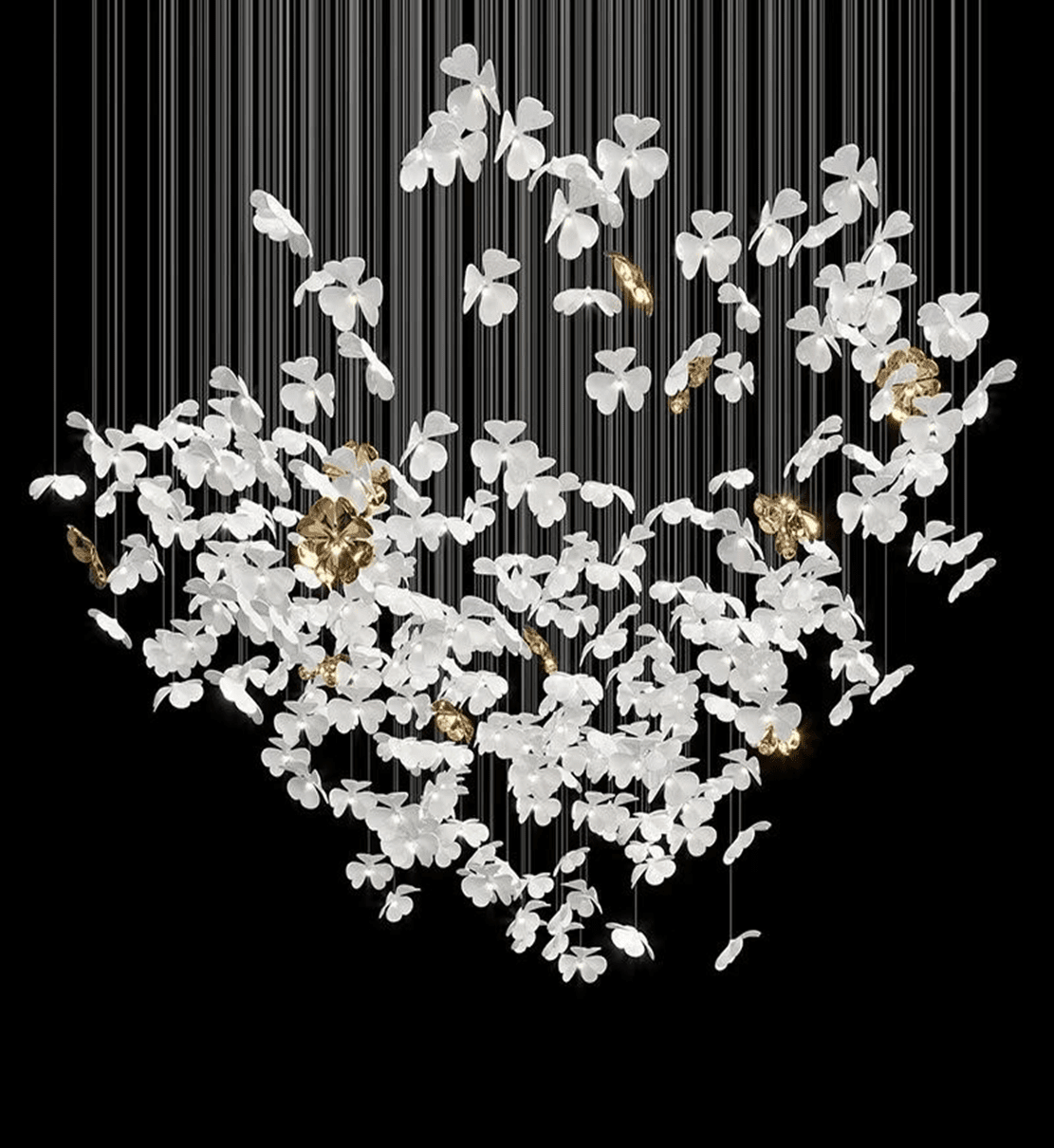 Sylvara Ceramic Blossom Chandelier - Dia 23.6″ × H 39.4″Gold & WhiteWarm Lightcasivra