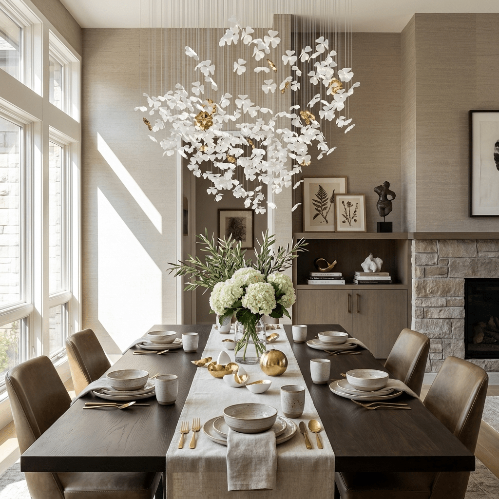Sylvara Ceramic Blossom Chandelier - Dia 23.6″ × H 39.4″Gold & WhiteWarm Lightcasivra