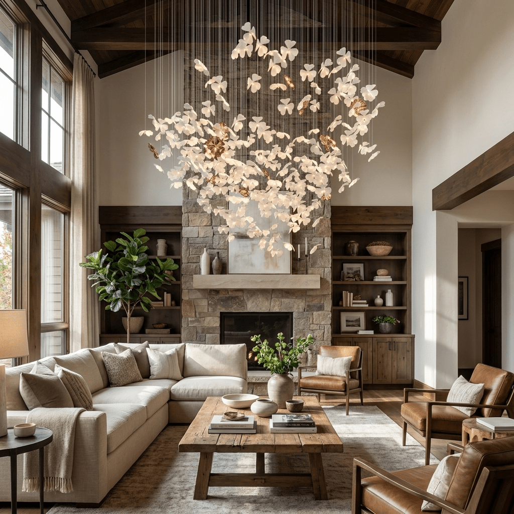 Sylvara Ceramic Blossom Chandelier - Dia 23.6″ × H 39.4″Gold & WhiteWarm Lightcasivra