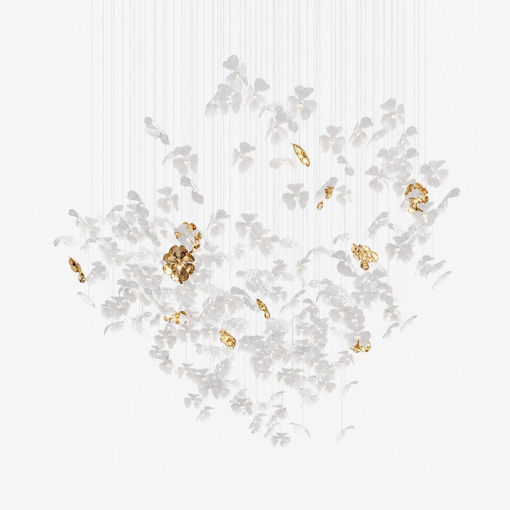 Sylvara Ceramic Blossom Chandelier - Dia 23.6″ × H 39.4″Gold & WhiteWarm Lightcasivra