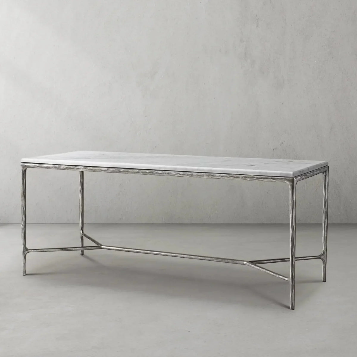 Hand-Forged Metal Rectangle Marble Desk