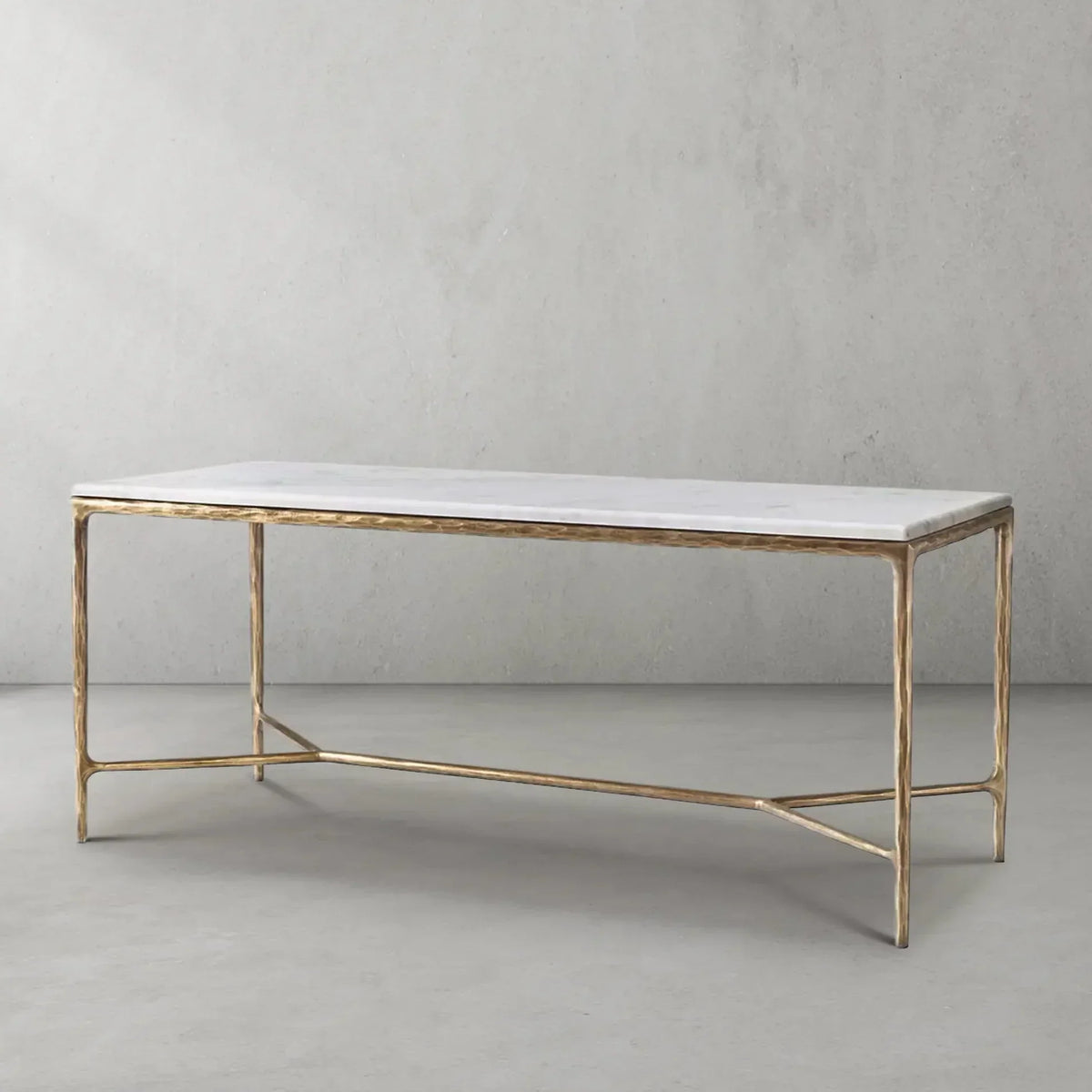 Hand-Forged Metal Rectangle Marble Desk