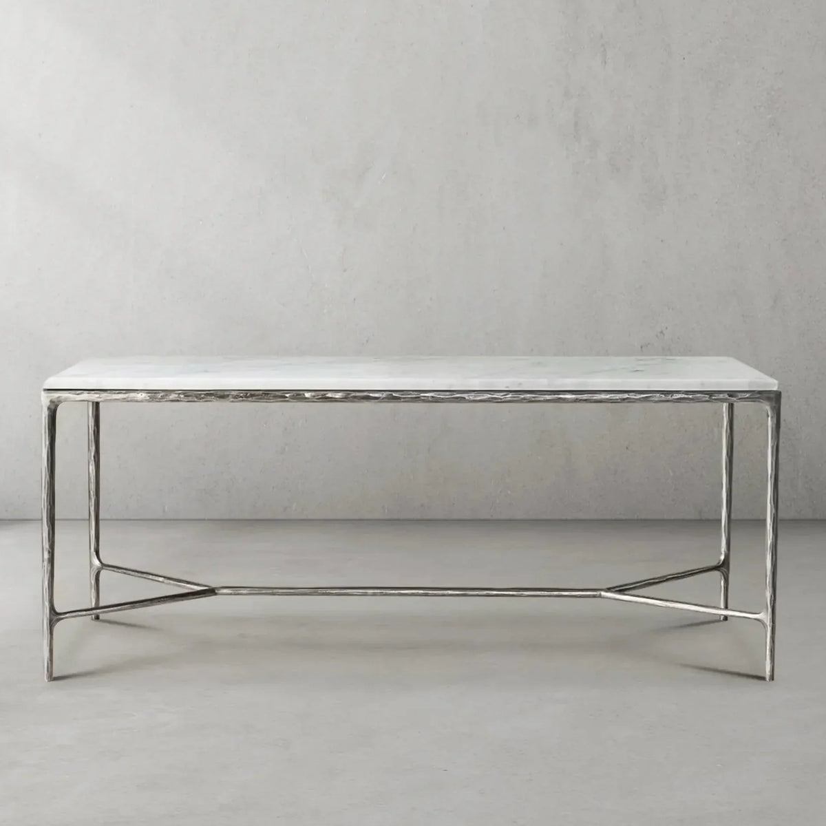 Hand-Forged Metal Rectangle Marble Desk
