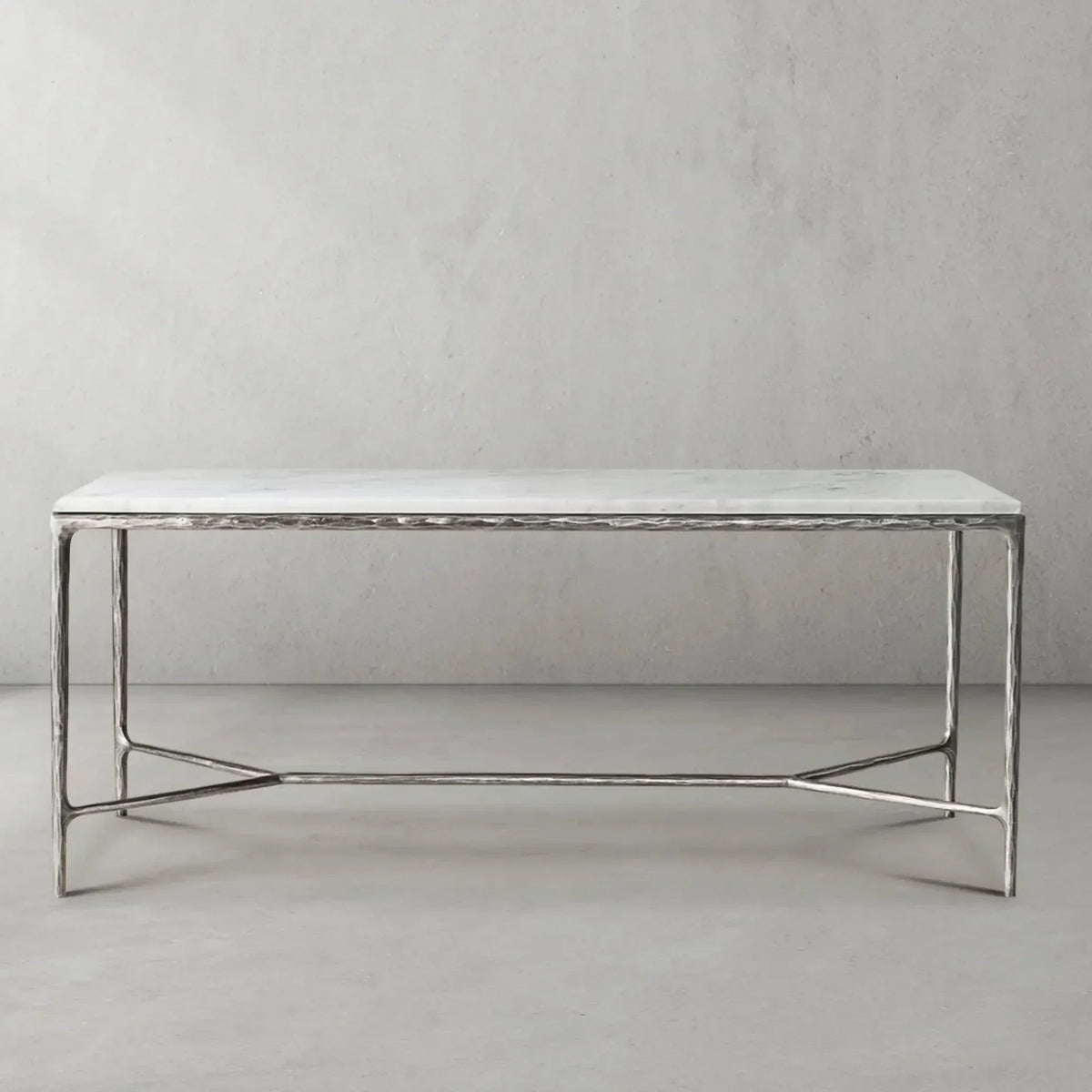 Hand-Forged Metal Rectangle Marble Desk
