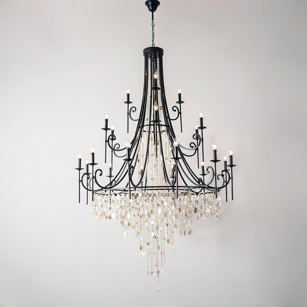 Tatum Lux Shell Crystal Chandelier - 21 Heads ∅ 54.3″ x H 86.6″ / Dia 138cm x H 220 cmBlack & Clear Crystalcasivra