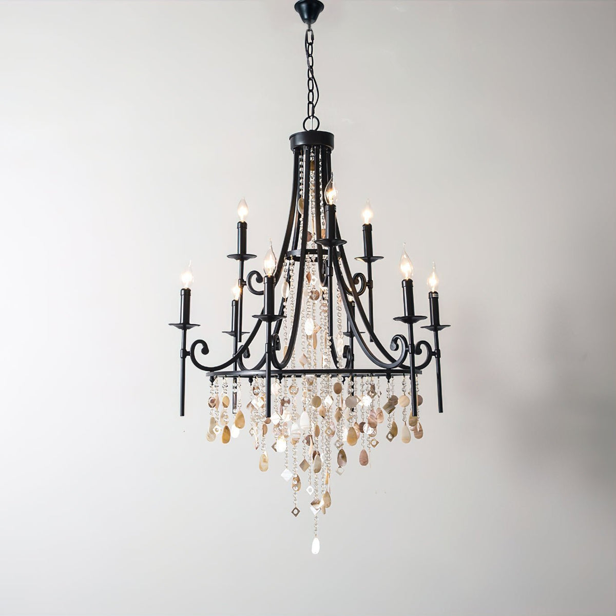 Tatum Lux Shell Crystal Chandelier - 9 Heads ∅ 31.5″ x H 47.2″/ Dia 80cm x H 120cmBlack & Clear Crystalcasivra