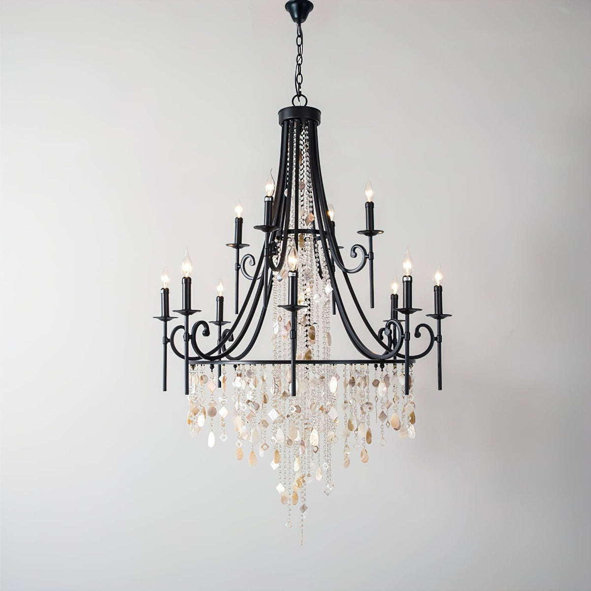 Tatum Lux Shell Crystal Chandelier - 12 Heads ∅ 37.4″ x H 55.1″ / Dia 95cm x H 140cmBlack & Clear Crystalcasivra