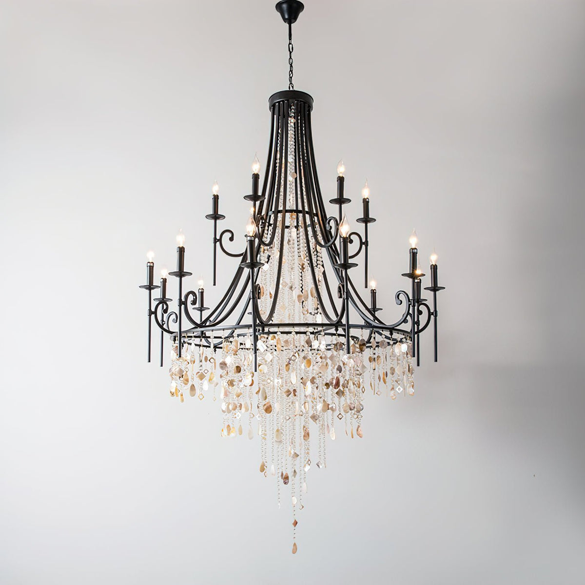 Tatum Lux Shell Crystal Chandelier - 18 Heads ∅ 47.2″ x H 70.9″ / Dia 120cm x H 180cmBlack & Clear Crystalcasivra