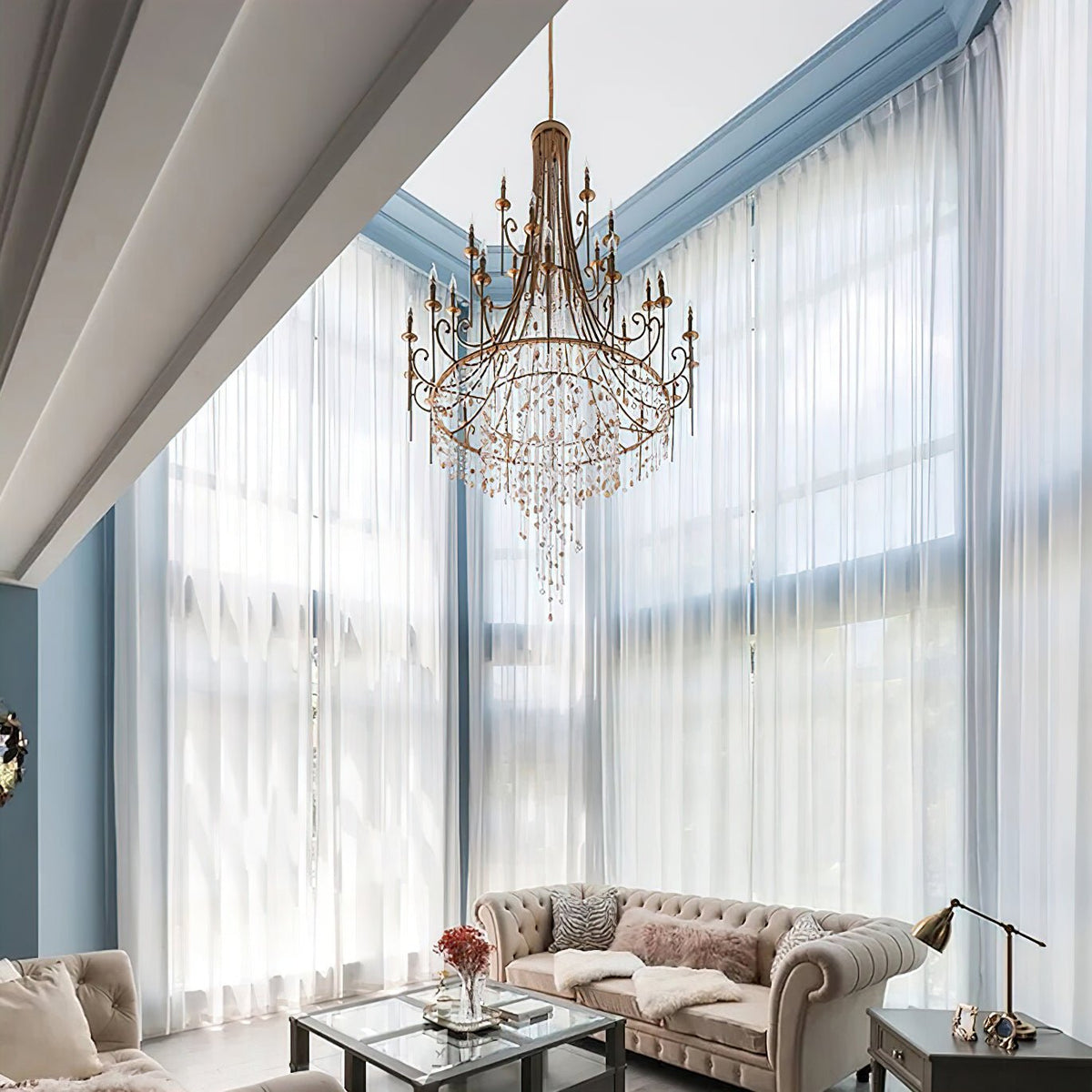Tatum Lux Shell Crystal Chandelier - 9 Heads ∅ 31.5″ x H 47.2″/ Dia 80cm x H 120cmCopper & Clear Crystalcasivra