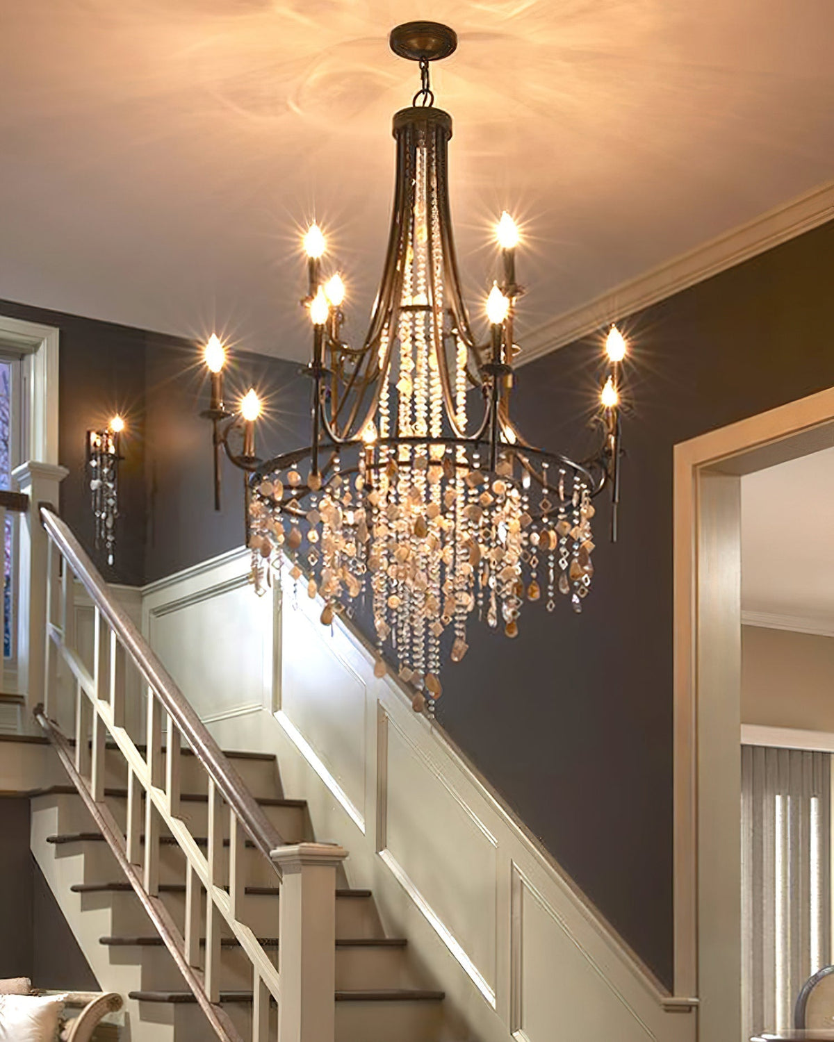 Tatum Lux Shell Crystal Chandelier - 18 Heads ∅ 47.2″ x H 70.9″ / Dia 120cm x H 180cmCopper & Clear Crystalcasivra