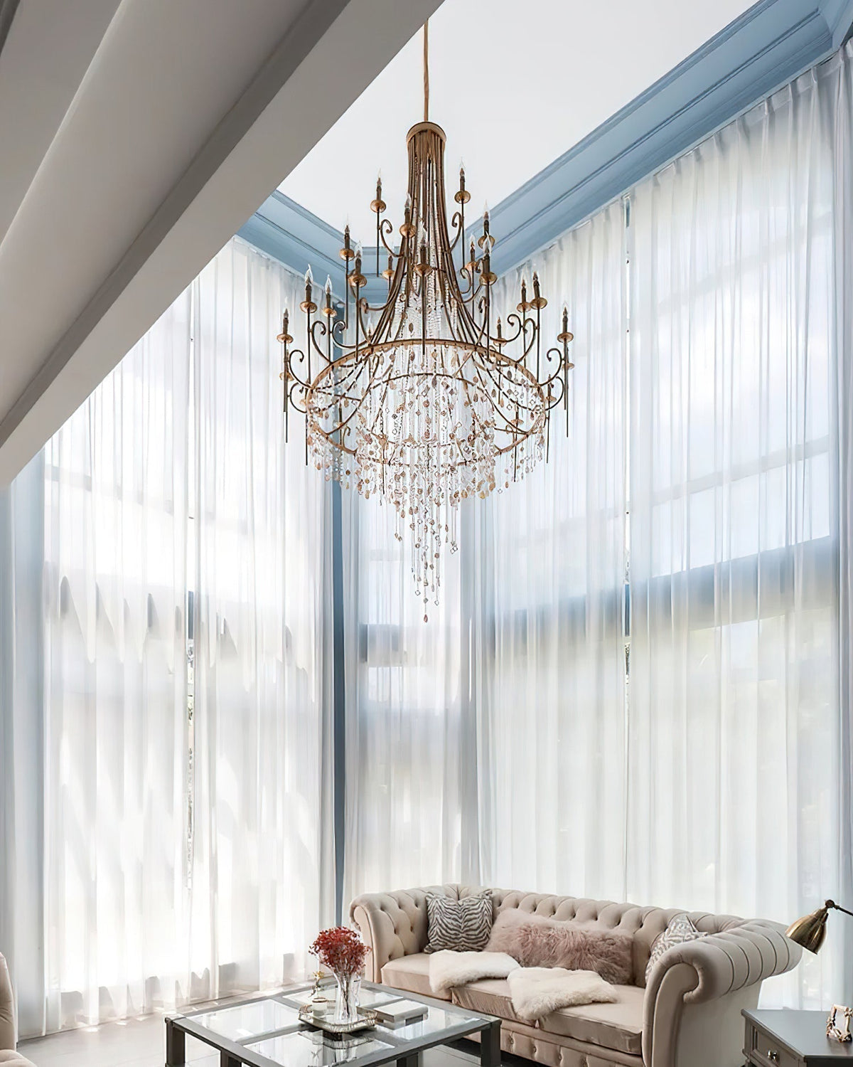 Tatum Lux Shell Crystal Chandelier - 18 Heads ∅ 47.2″ x H 70.9″ / Dia 120cm x H 180cmCopper & Clear Crystalcasivra