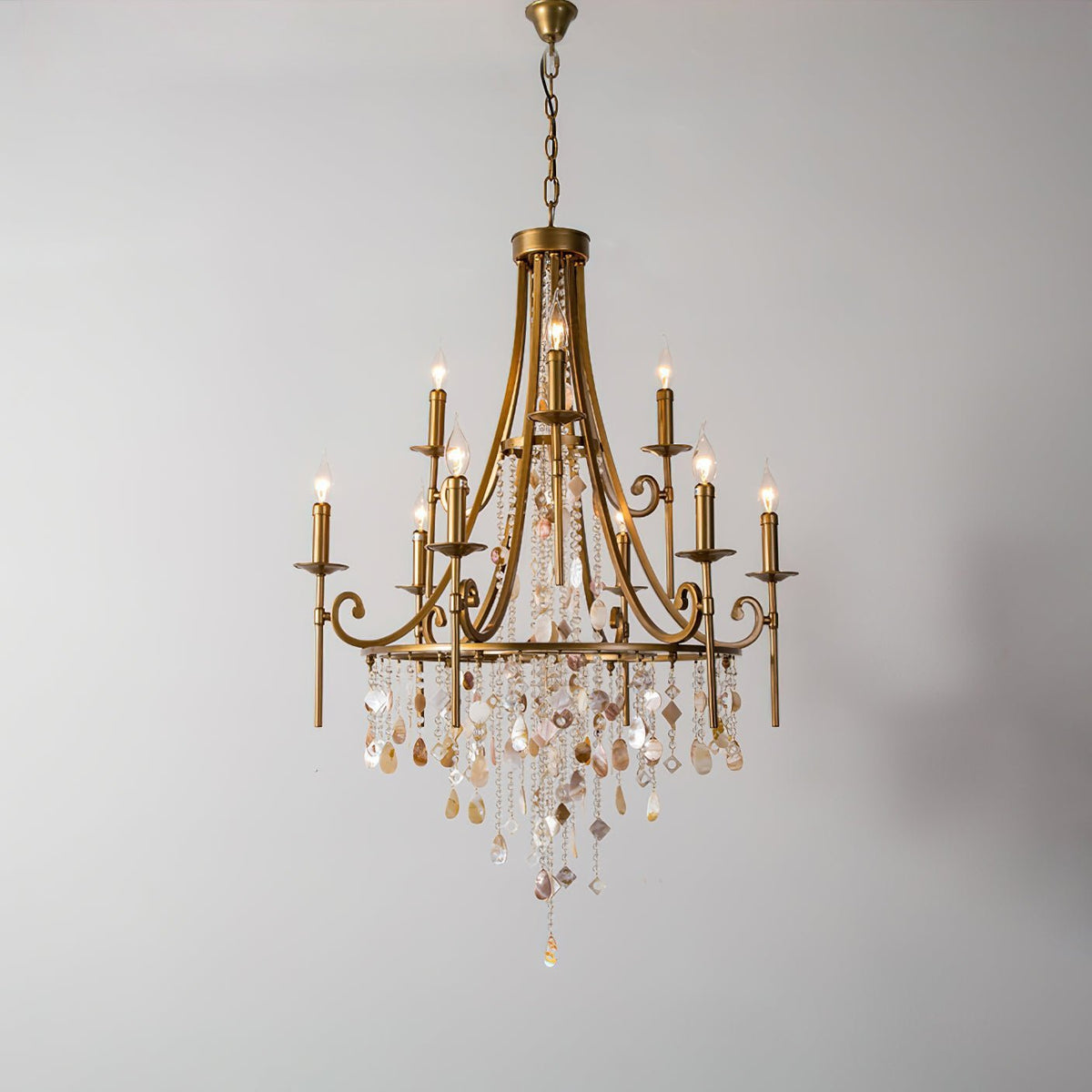 Tatum Lux Shell Crystal Chandelier - 9 Heads ∅ 31.5″ x H 47.2″/ Dia 80cm x H 120cmCopper & Clear Crystalcasivra
