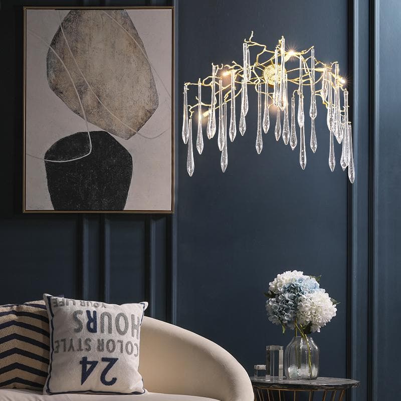 Teardrop Crystal Branch Brass Wall Sconce - W18" X D18" X H47"casivra