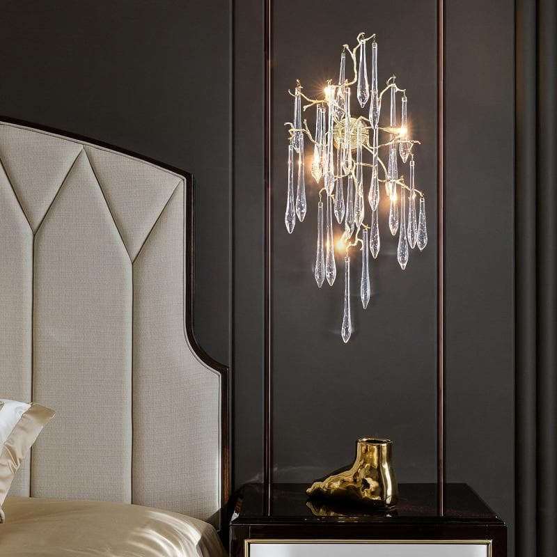 Teardrop Crystal Branch Brass Wall Sconce - W18" X D18" X H47"casivra
