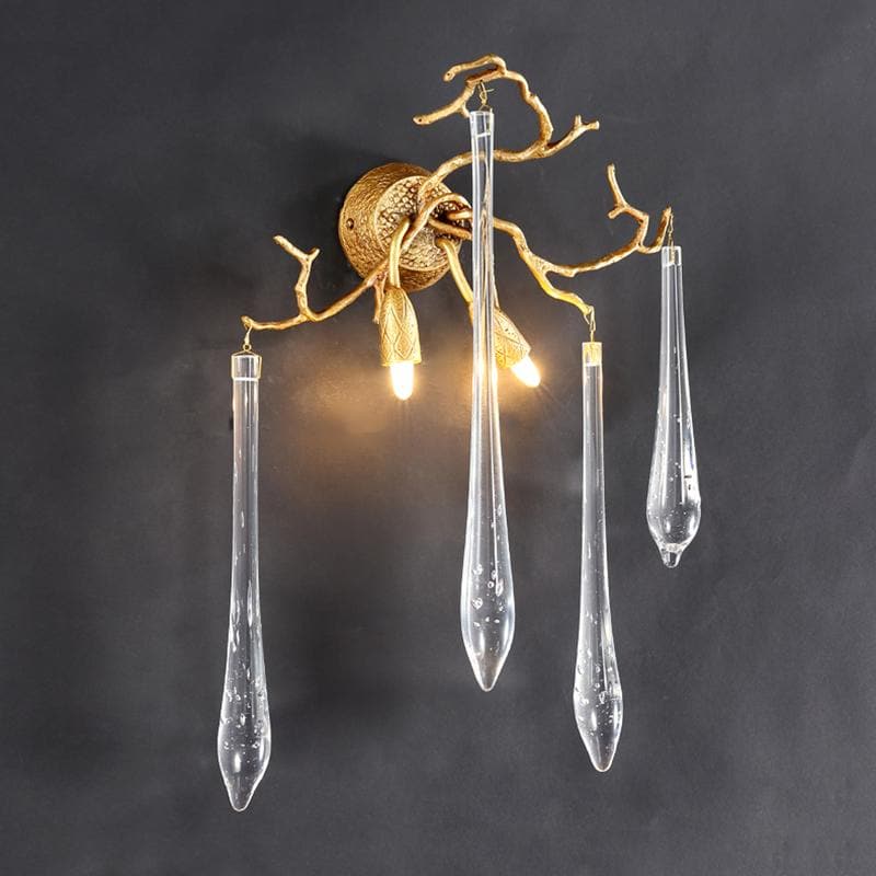 Teardrop Crystal Branch Brass Wall Sconce - W14" X D10" X H20"casivra