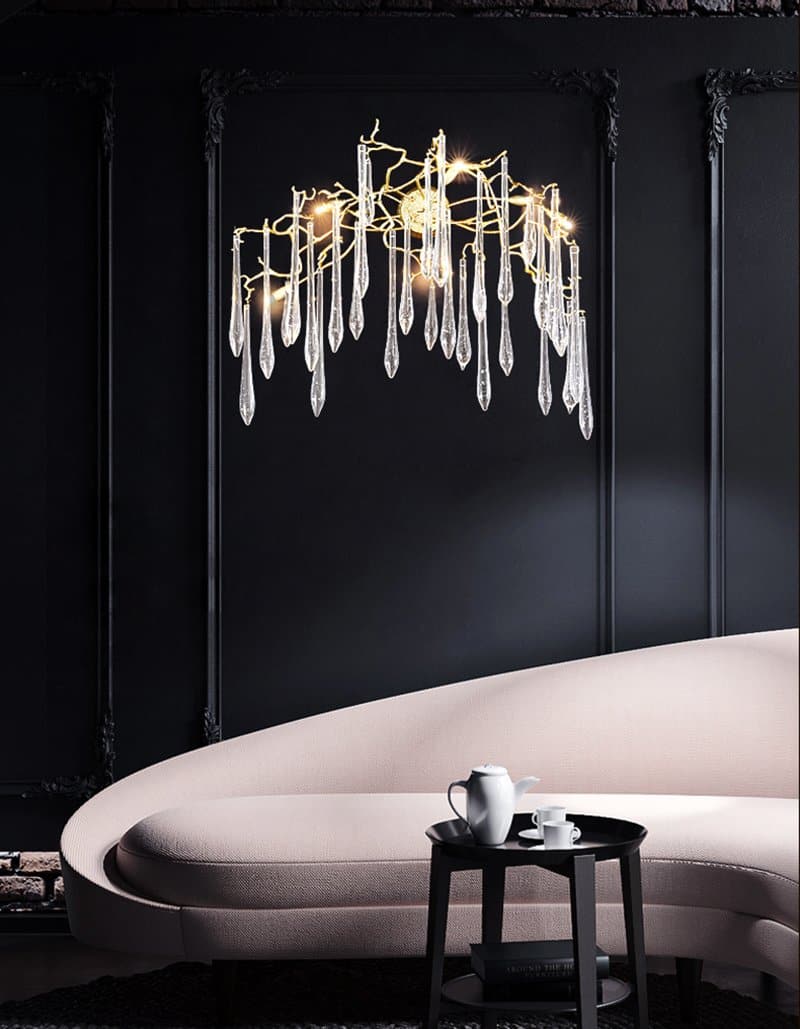 Teardrop Crystal Branch Brass Wall Sconce - W14" X D10" X H20"casivra