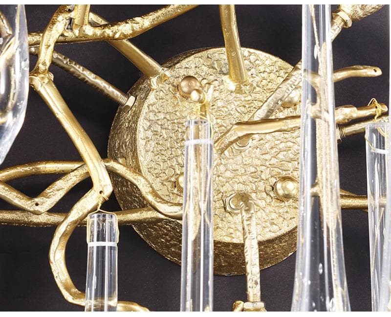 Teardrop Crystal Branch Brass Wall Sconce - W14" X D10" X H20"casivra