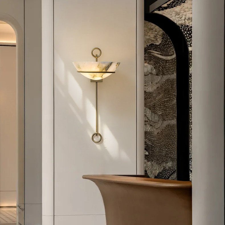 Tether Alabaster Wall Light - Diameter 10.2 in x H 21.7 inGold & Whitecasivra
