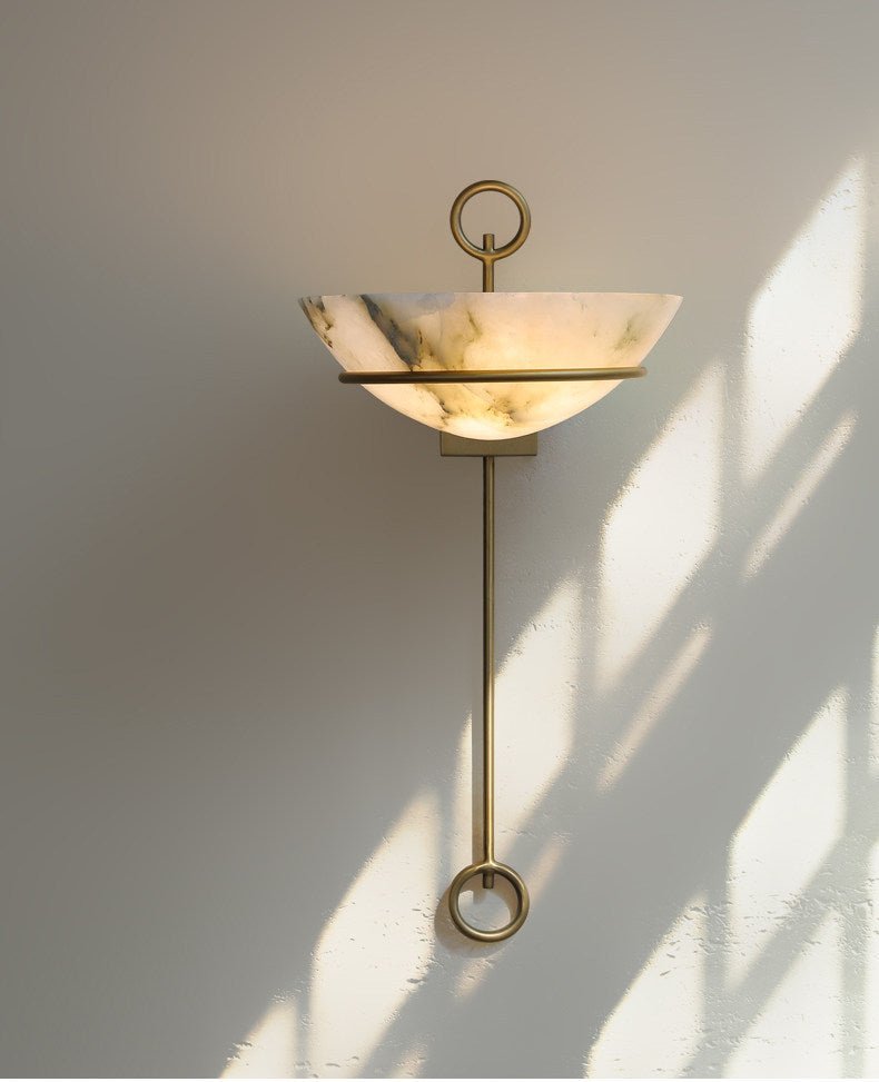 Tether Alabaster Wall Light - Diameter 10.2 in x H 21.7 inGold & Whitecasivra