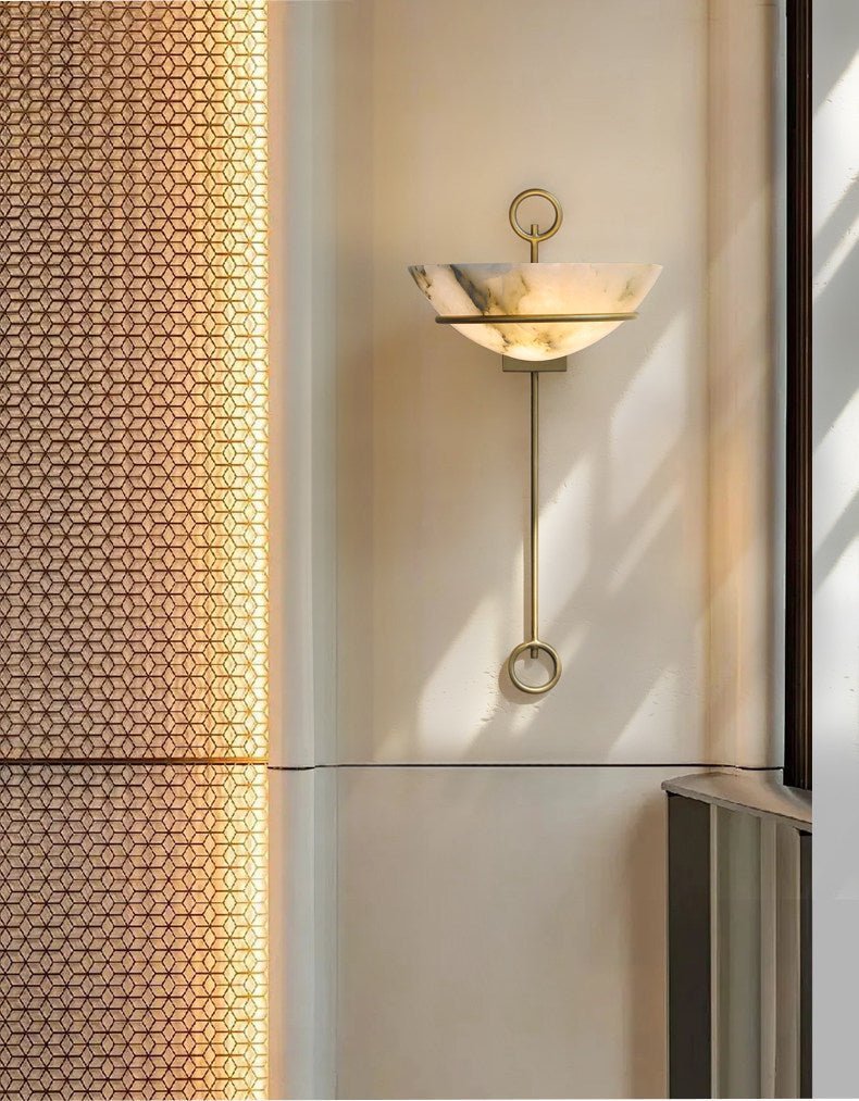 Tether Alabaster Wall Light - Diameter 10.2 in x H 21.7 inGold & Whitecasivra