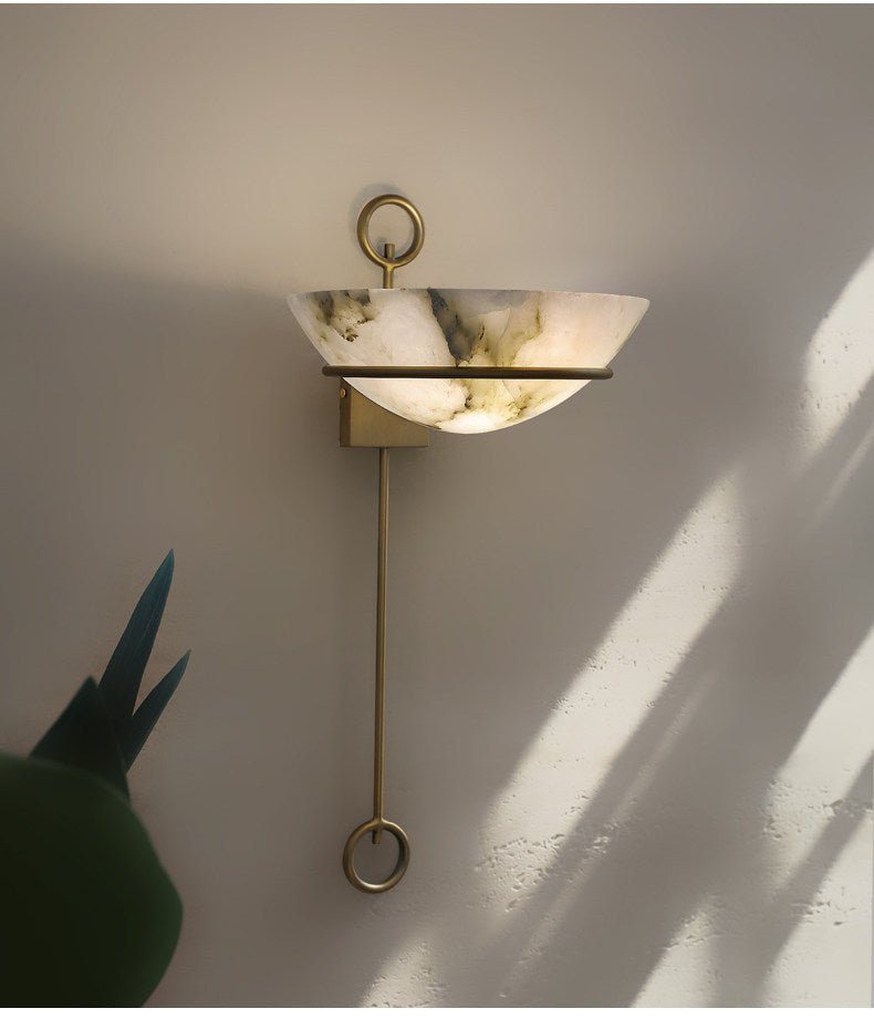 Tether Alabaster Wall Light - Diameter 10.2 in x H 21.7 inGold & Whitecasivra