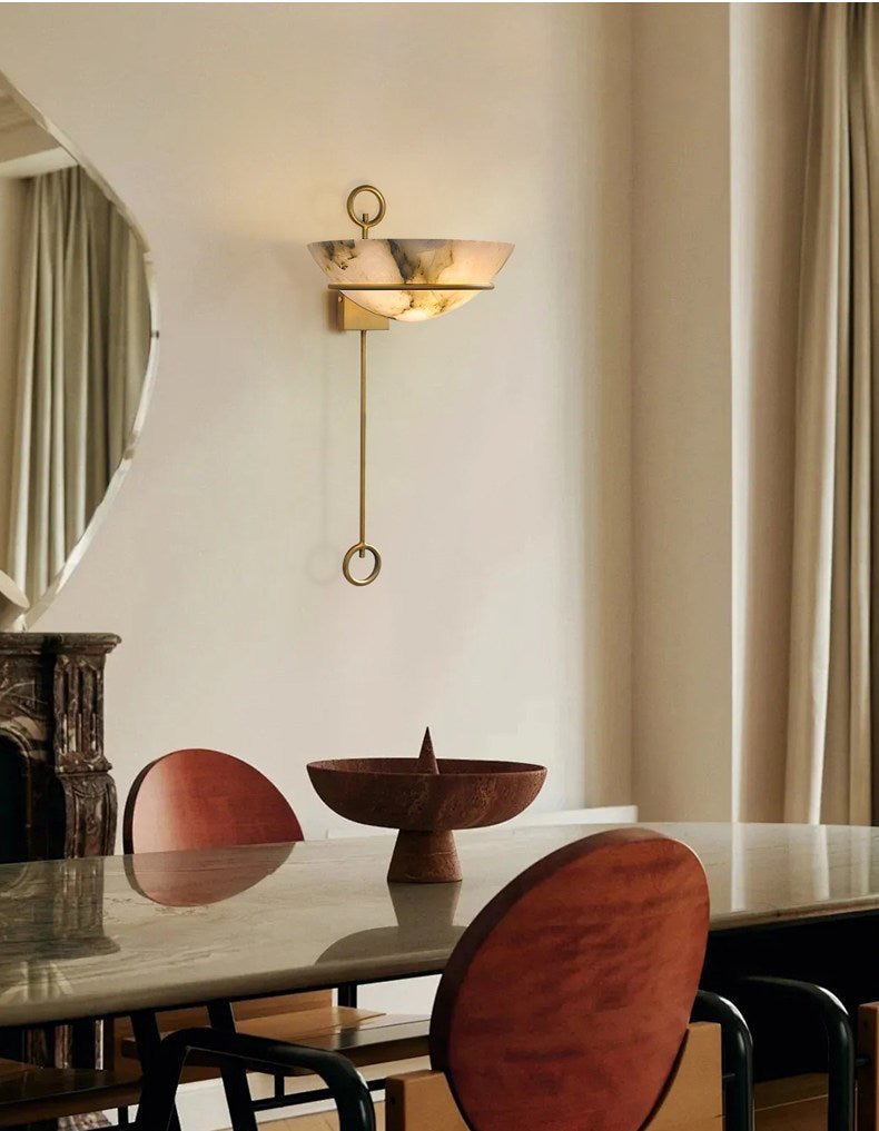 Tether Alabaster Wall Light - Diameter 10.2 in x H 21.7 inGold & Whitecasivra